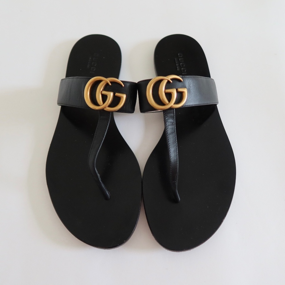 Gucci Leather Marmont Thong Sandals Size 39